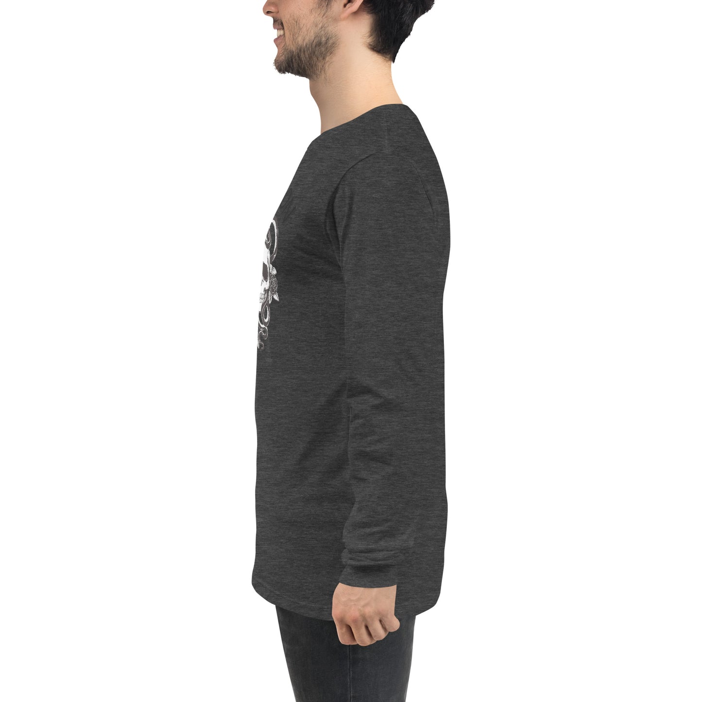 Evolution Long Sleeve Shirt - Left Placement image 45 in Heather Deep Teal, size XL, showing left-side angle for the Evolution design.