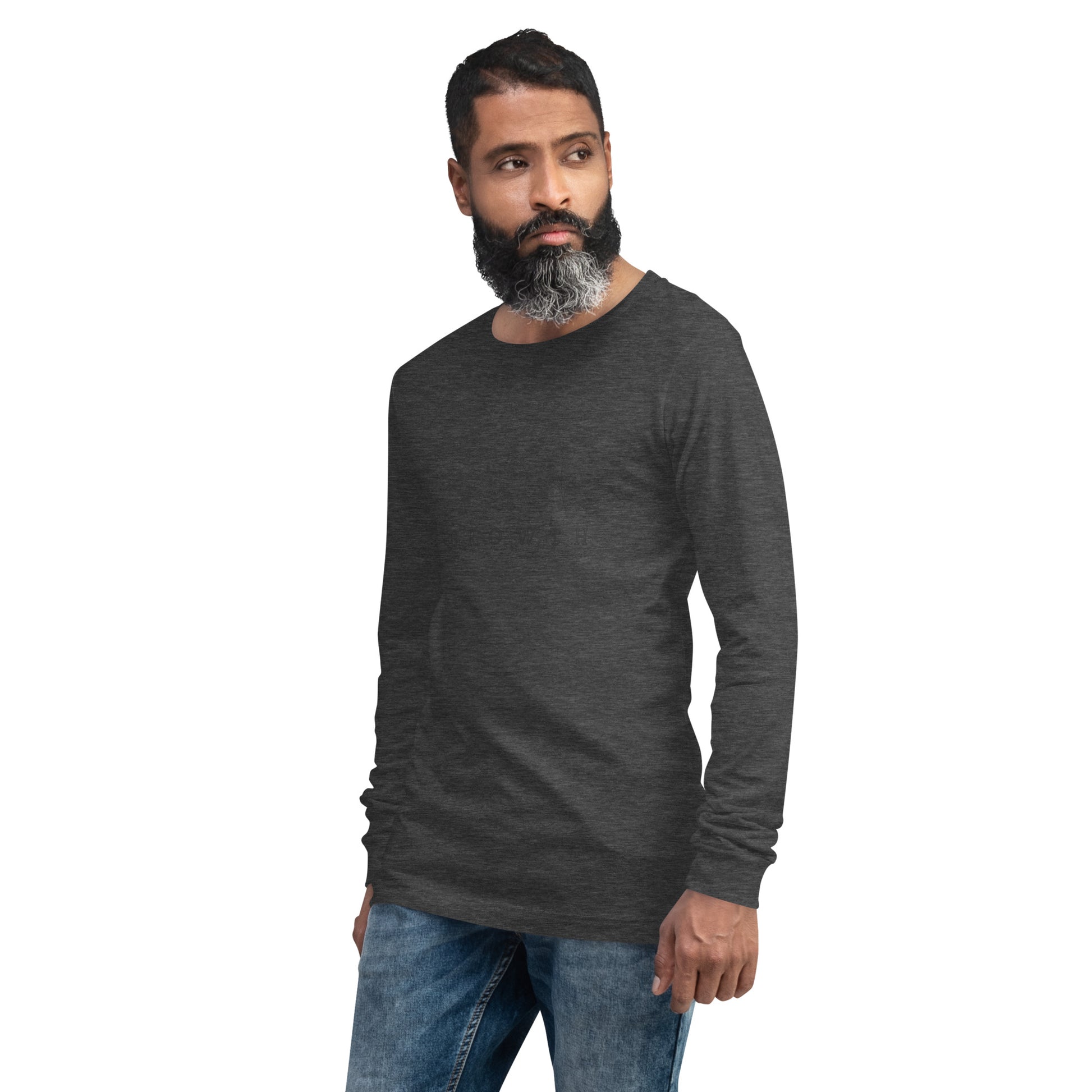 Growthline Long Sleeve Shirt - Left Placement image 31: Dark Grey Heather version, size XS with front view, left-side angle of the Growth range.