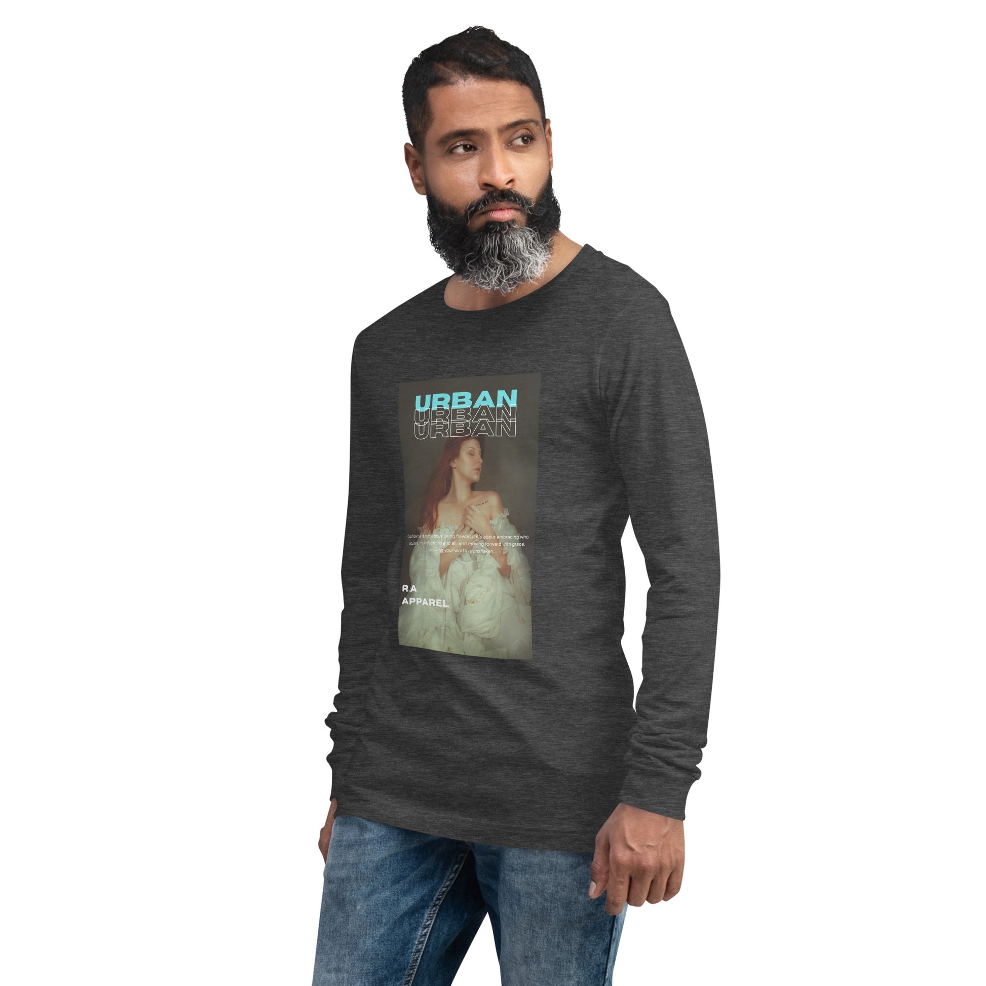 Urban Long Sleeve Shirt - Left Placement by R.A. Apparel, image 14, front view, left-side angle, Navy, size S, left placement.