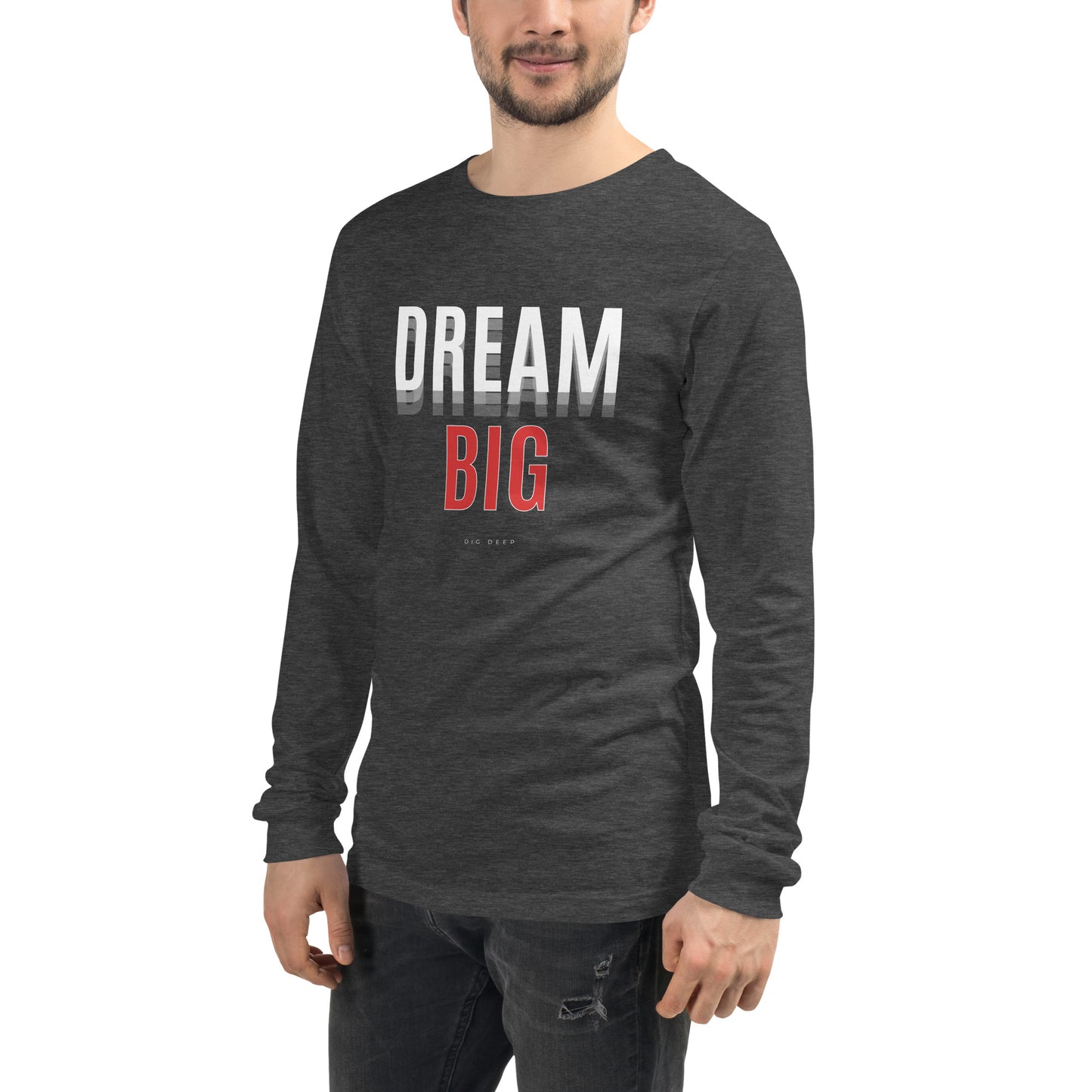 Skyline Dream Long Sleeve Shirt - Left Placement image 23 in Red, size M, showing front view, left-side angle for the Dream Big design.