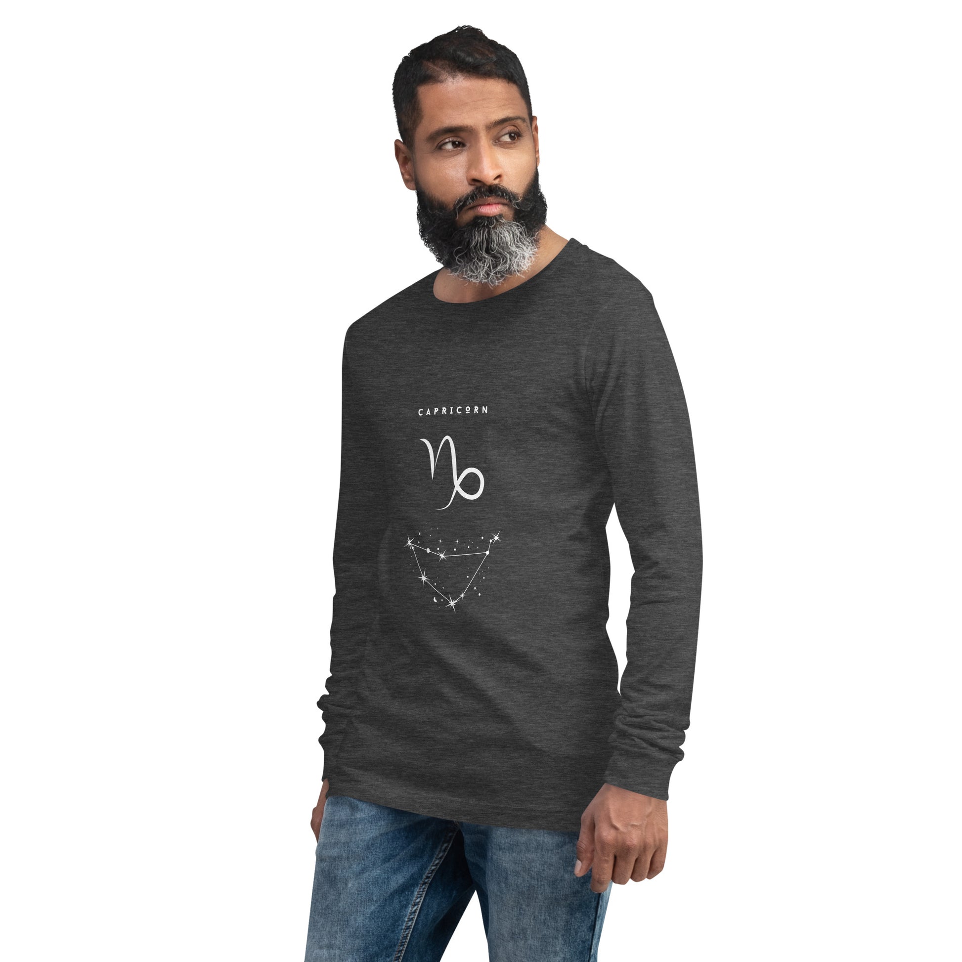Montaire Long Sleeve Shirt image 27 in Red, size M, showing front view, left-side angle for the Capricorn design.