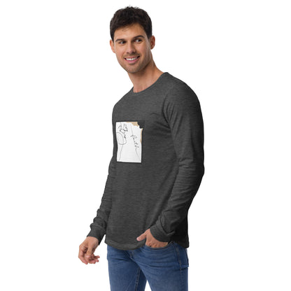 Image 14 of Navy Faithline Long Sleeve Shirt - Left Placement, size L, with Faith artwork visible in front view, left-side angle.