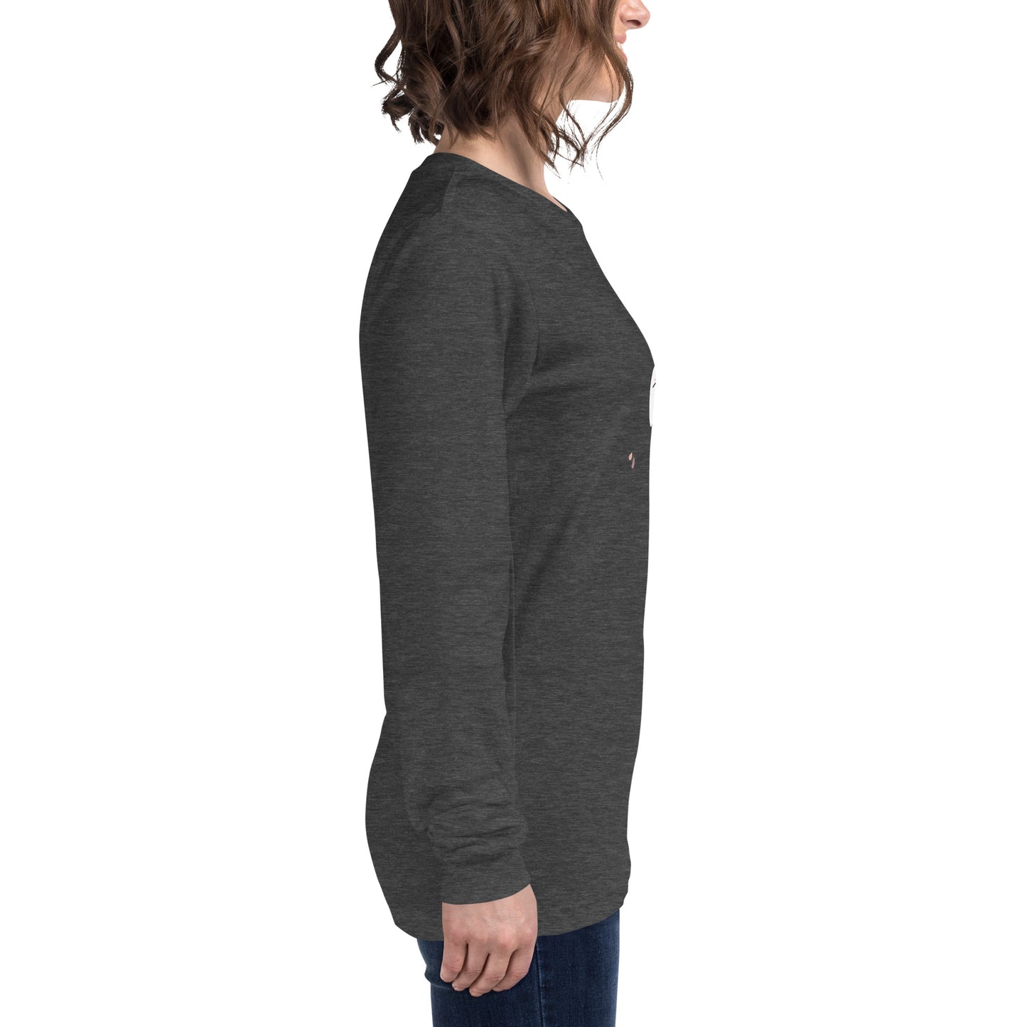 Cute Haunt Long Sleeve Shirt - Left Placement by R.A. Apparel, image 47, right-side angle, Heather Deep Teal, size S, left placement.