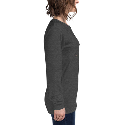Cute Haunt Long Sleeve Shirt - Left Placement by R.A. Apparel, image 47, right-side angle, Heather Deep Teal, size S, left placement.