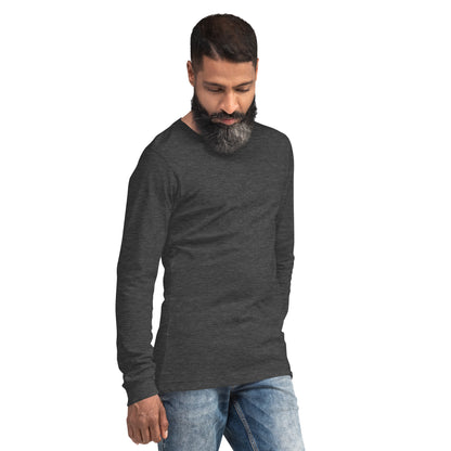 Growthline Long Sleeve Shirt - Left Placement by R.A. Apparel, image 32, front view, right-side angle, Dark Grey Heather, size S, left placement.