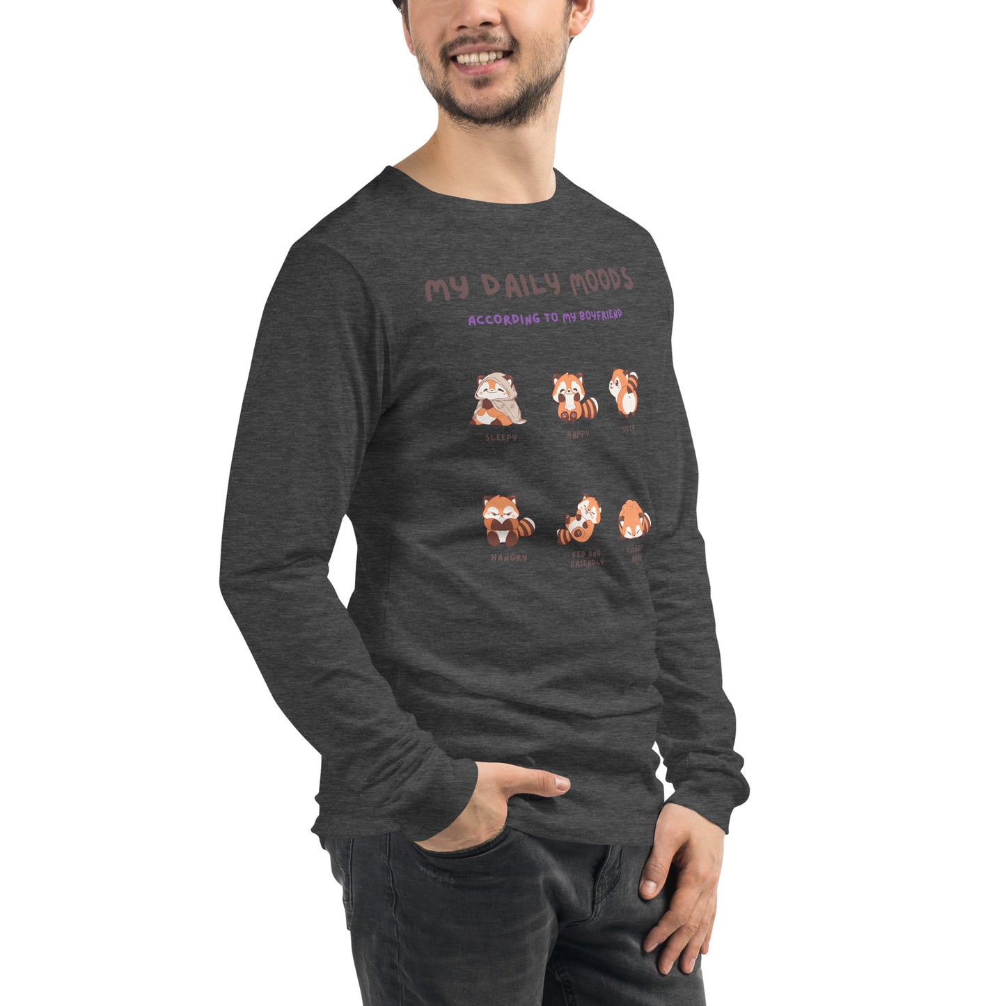 Image 48 of Heather Deep Teal Mood Diary Long Sleeve Shirt - Left Placement, size M, with My Daily Moods artwork visible in front view, right-side angle.