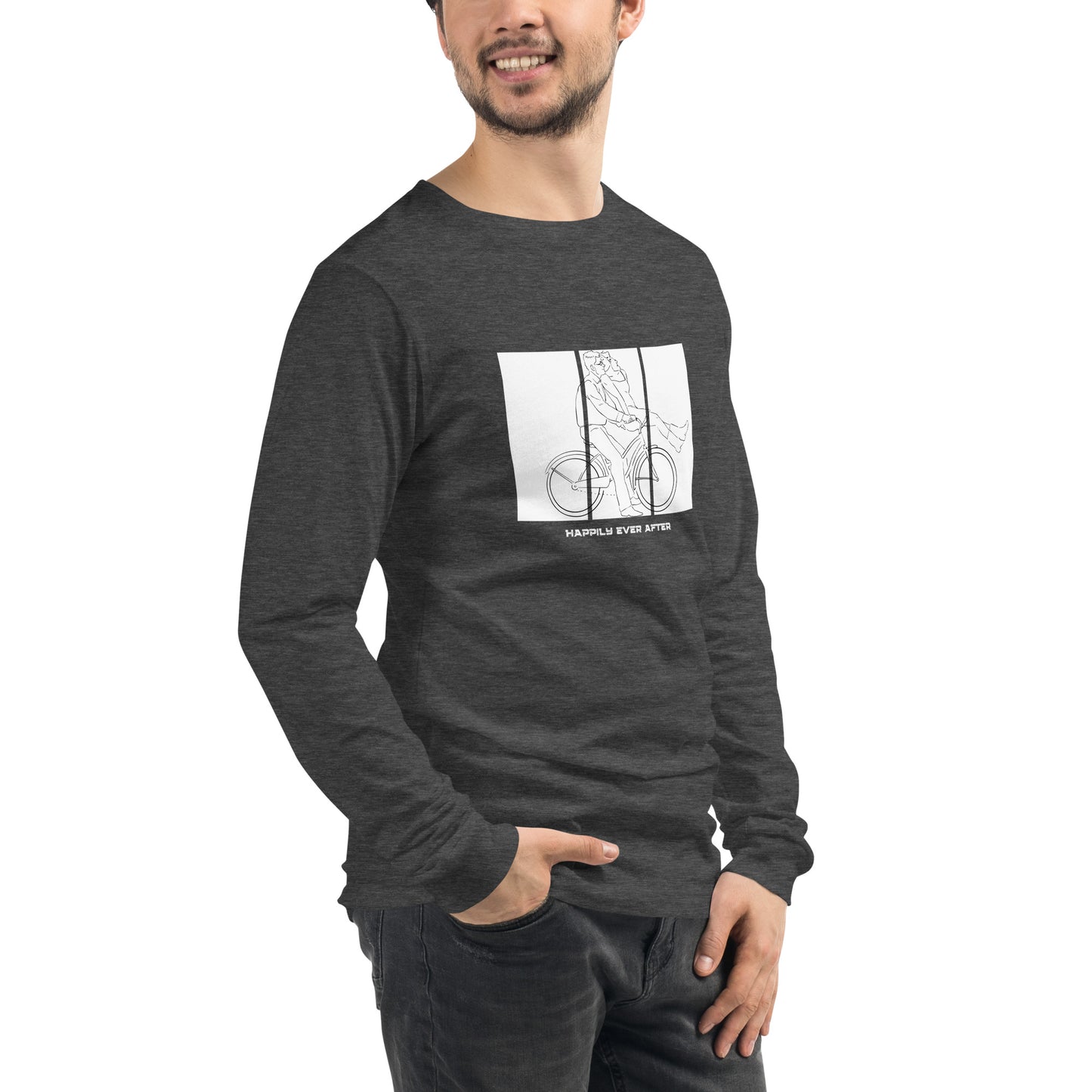 Ever After Long Sleeve Shirt - Left Placement image 48 in Heather Deep Teal, size M, showing front view, right-side angle for the Happily Ever After design.