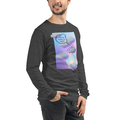 Sprinkle Theory Long Sleeve Shirt - Left Placement product image 48 in Heather Deep Teal, size M, with front view, right-side angle and left placement.