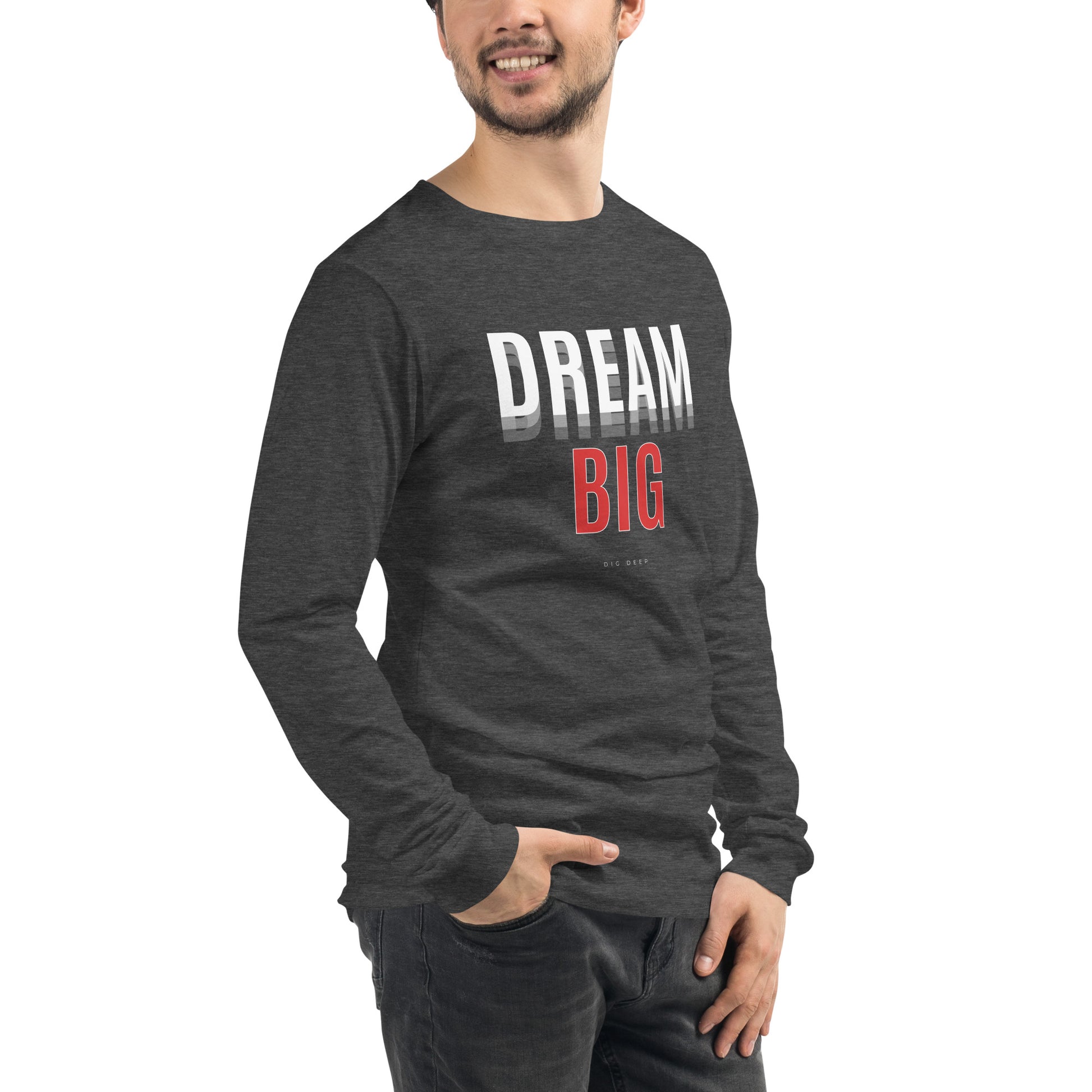 Skyline Dream Long Sleeve Shirt - Left Placement image 24 in Red, size L, showing front view, right-side angle for the Dream Big design.
