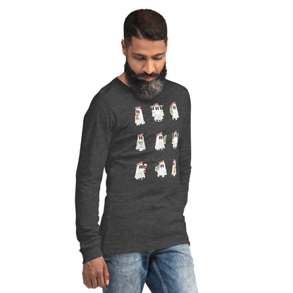 Little Haunts Long Sleeve Shirt - Left Placement by R.A. Apparel, image 32, front view, right-side angle, Dark Grey Heather, size S, left placement.