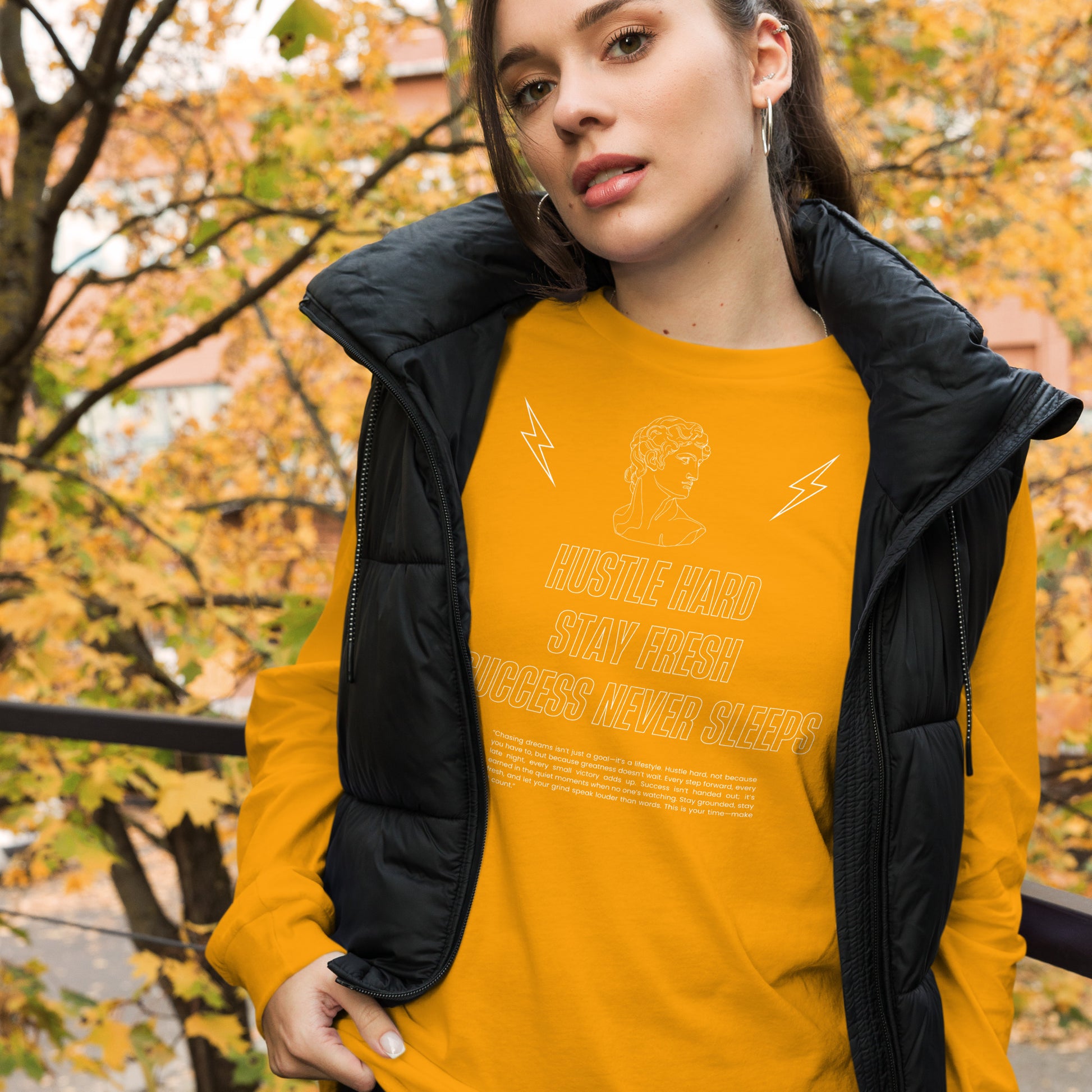 Workrate Long Sleeve Shirt - Left Placement image 29: Red version, size XL with front view of the Hustle Hard range.