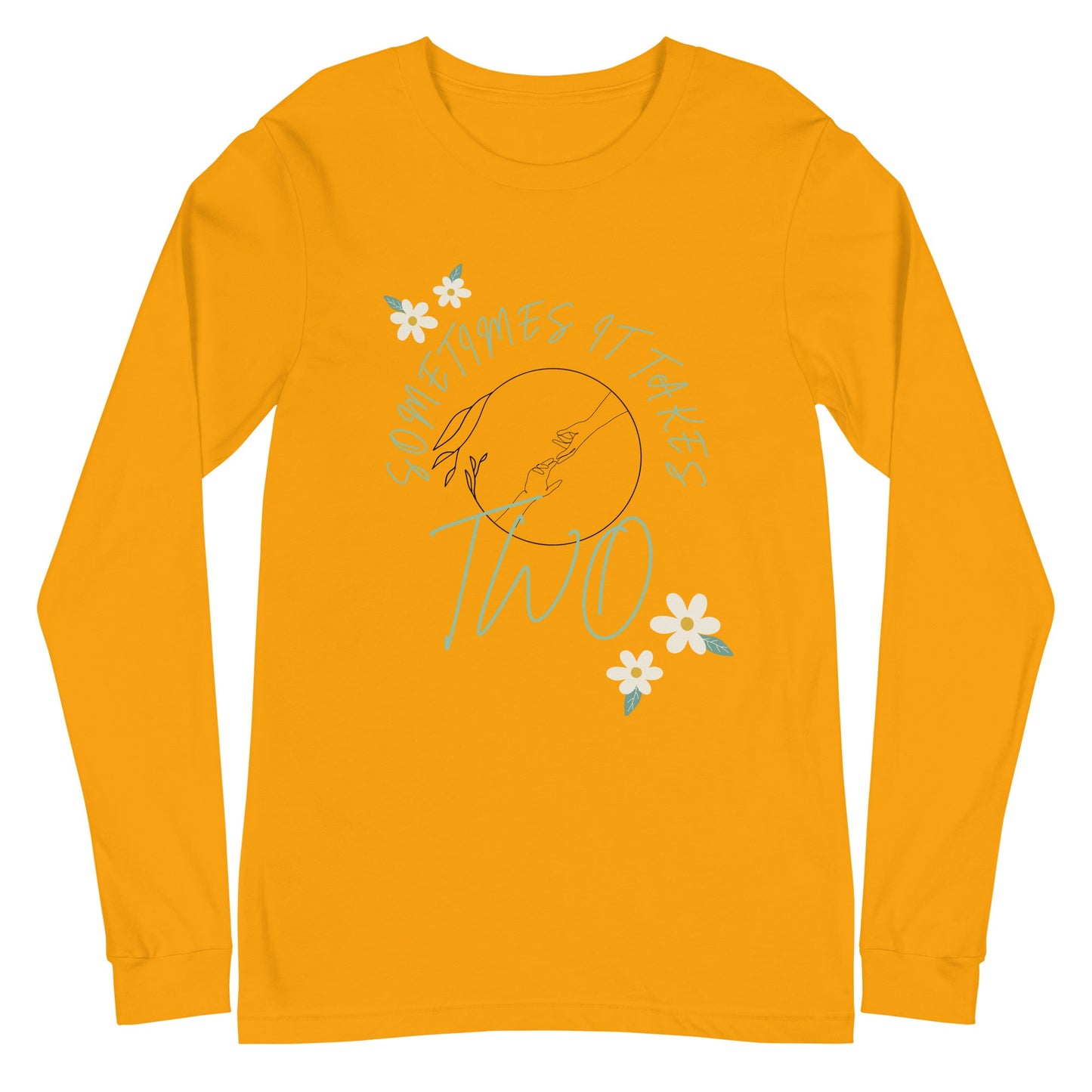 Image 13 of Navy Duet Long Sleeve Shirt - Left Placement, size XS, with It Takes Two artwork visible in front view.