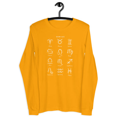 Astral Circle Long Sleeve Shirt - Left Placement image 21 in Maroon, size M, showing front view for the Zodiac design.