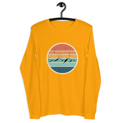Summitline Long Sleeve Shirt - Left Placement image 21: Maroon version, size M with front view of the Mountain Range range.