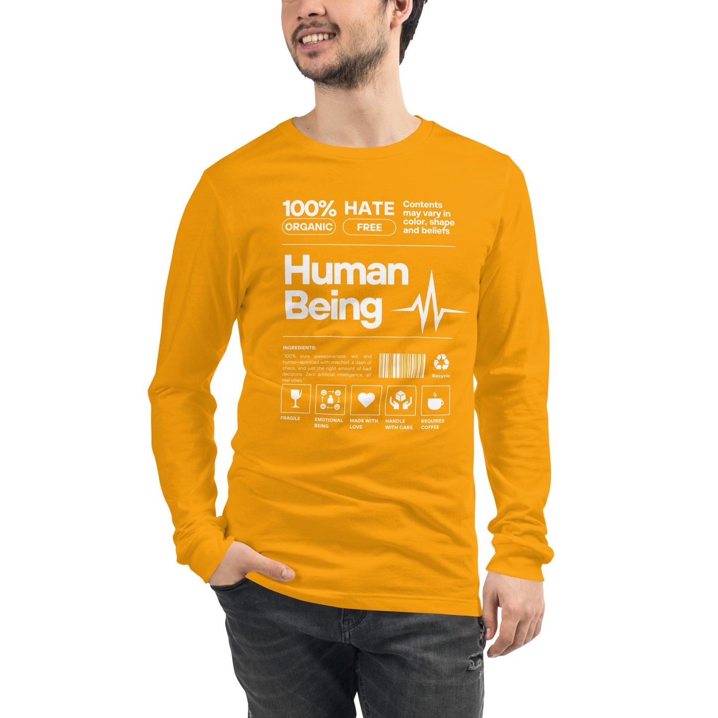 Human Form Long Sleeve Shirt - Left Placement image 21 in Maroon, size M, showing front view for the Human Being design.