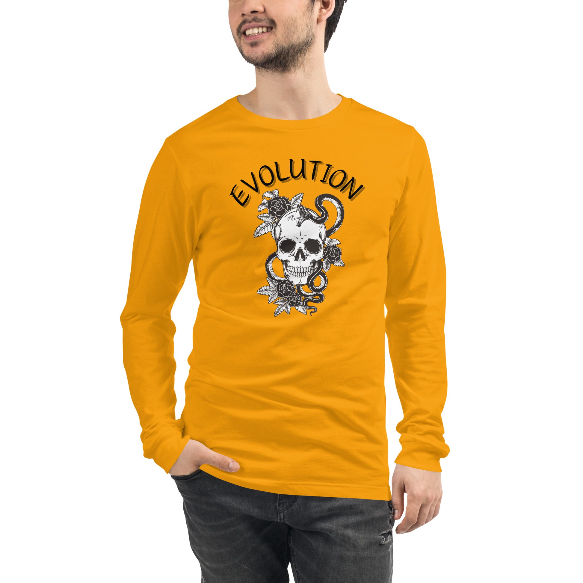 Evolution Long Sleeve Shirt - Left Placement image 67 in Athletic Heather, size M, showing front view for the Evolution design.