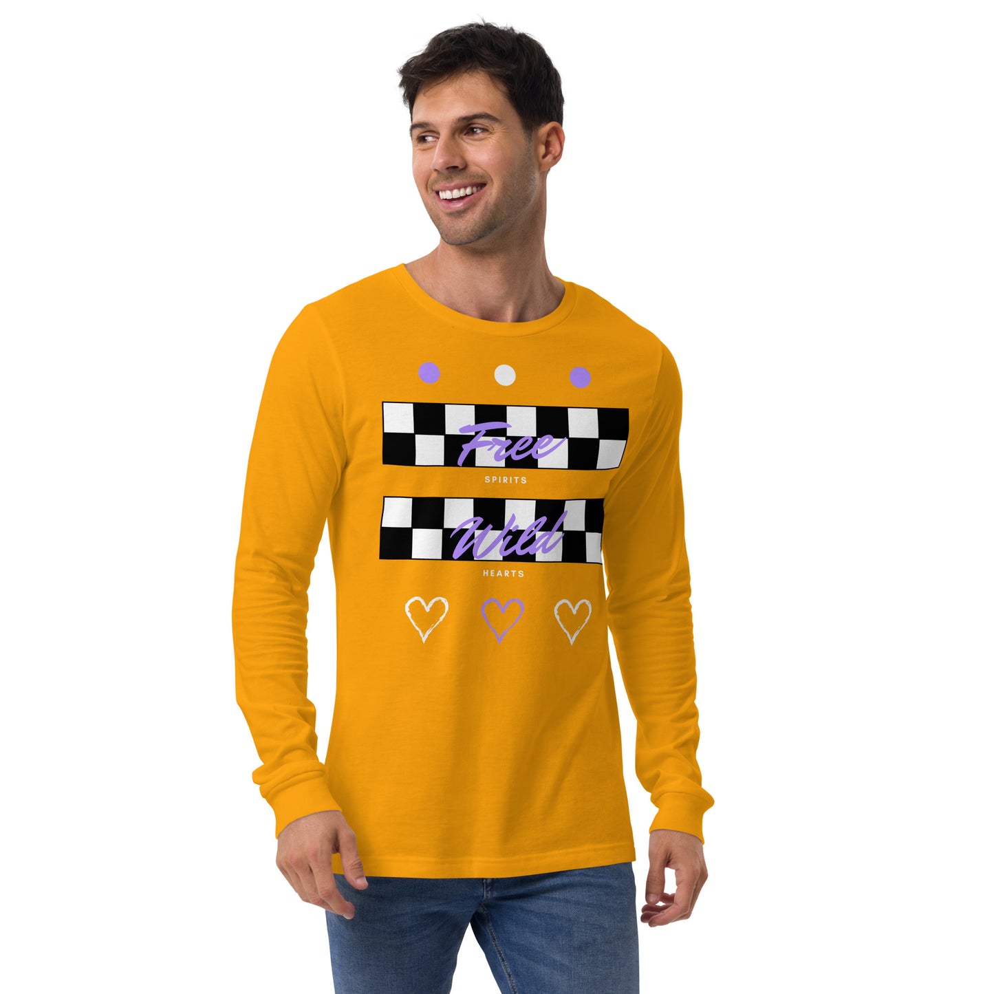 Image 23 of Red Freeborne Long Sleeve Shirt - Left Placement, size M, with Free Spirits artwork visible in front view.