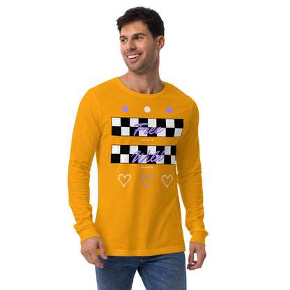 Image 23 of Red Freeborne Long Sleeve Shirt - Left Placement, size M, with Free Spirits artwork visible in front view.