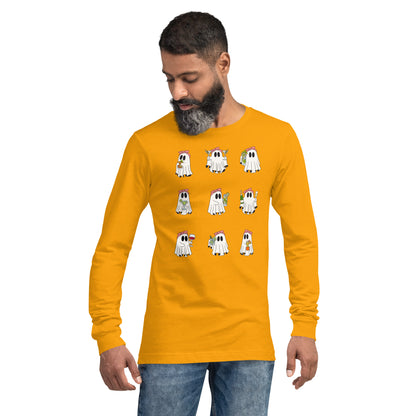 Little Haunts Long Sleeve Shirt - Left Placement product image 45 in Heather Navy, size XL, with front view and left placement.