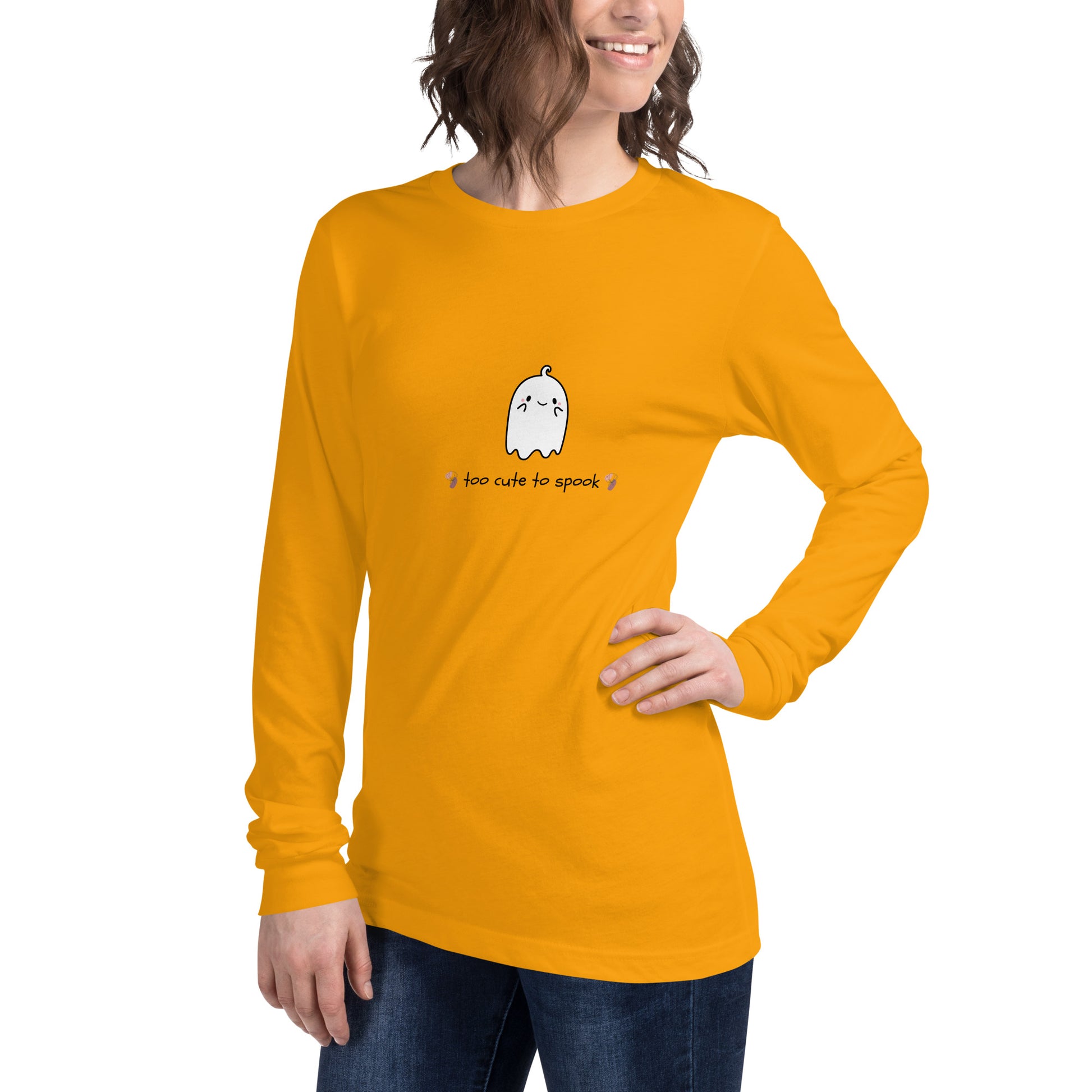 Cute Haunt Long Sleeve Shirt - Left Placement product image 70 in Storm, size XL, with front view, left-side angle and left placement.