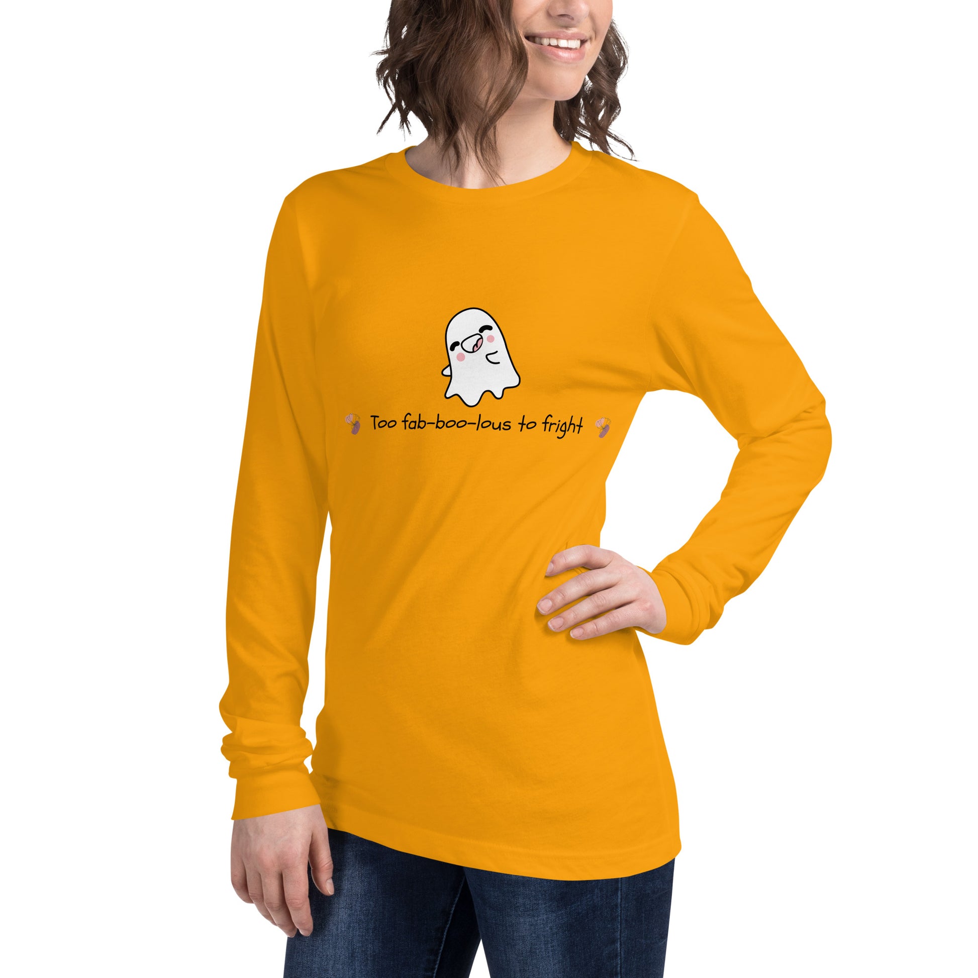 Boo Luxe Long Sleeve Shirt - Left Placement product image 35 in Heather Navy, size XL, with front view, left-side angle and left placement.
