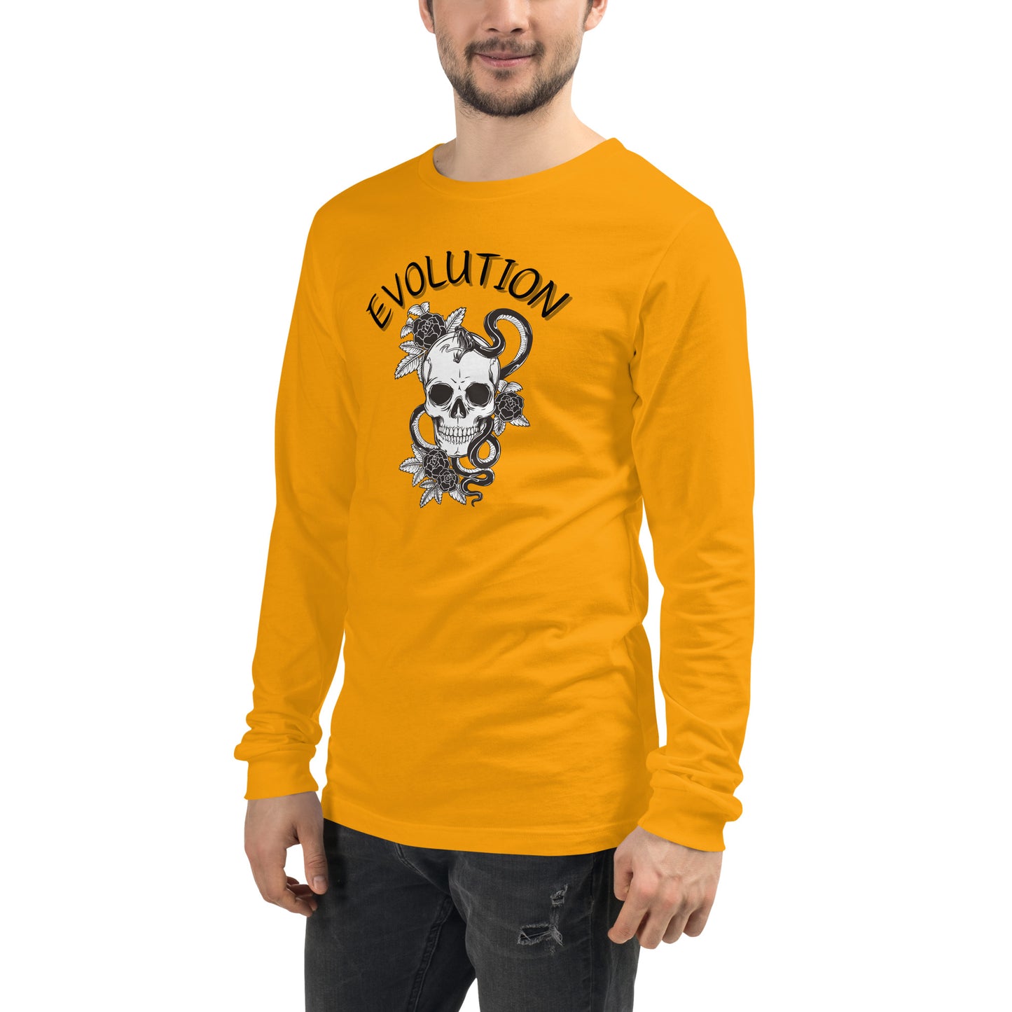 Evolution Long Sleeve Shirt - Left Placement image 71 in White, size S, showing front view, left-side angle for the Evolution design.