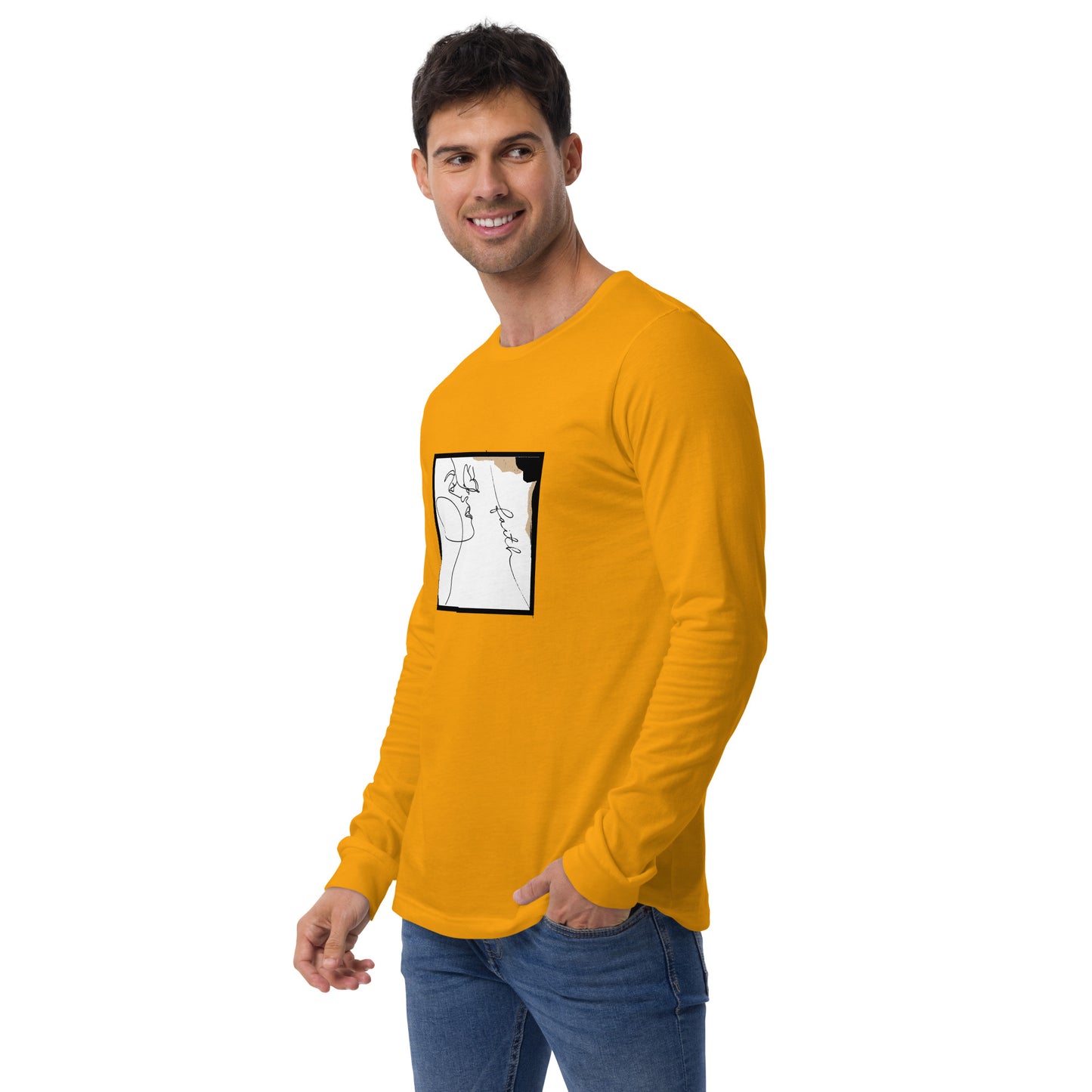 Faithline Long Sleeve Shirt - Left Placement product image 22 in Heather Forest, size S, with front view, left-side angle and left placement.