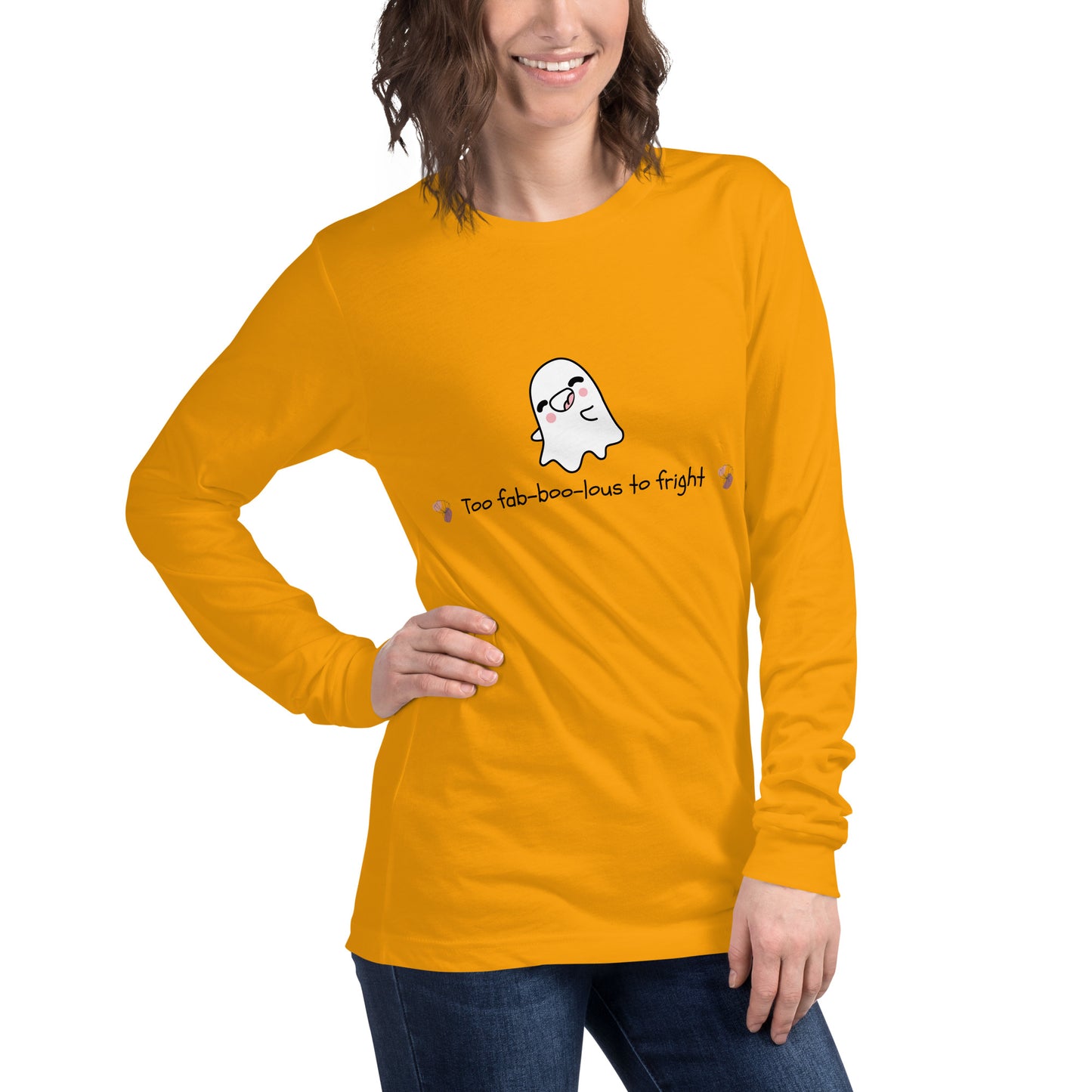 Boo Luxe Long Sleeve Shirt - Left Placement image 36 in Heather Navy, size 2XL, showing front view, right-side angle for the Fa Boo Lous design.