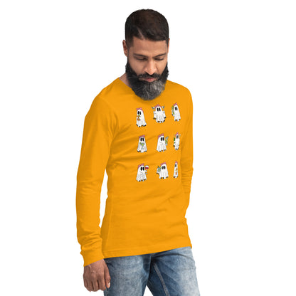 Little Haunts Long Sleeve Shirt - Left Placement image 48 in Heather Deep Teal, size M, showing front view, right-side angle for the Ghosties 1 design.