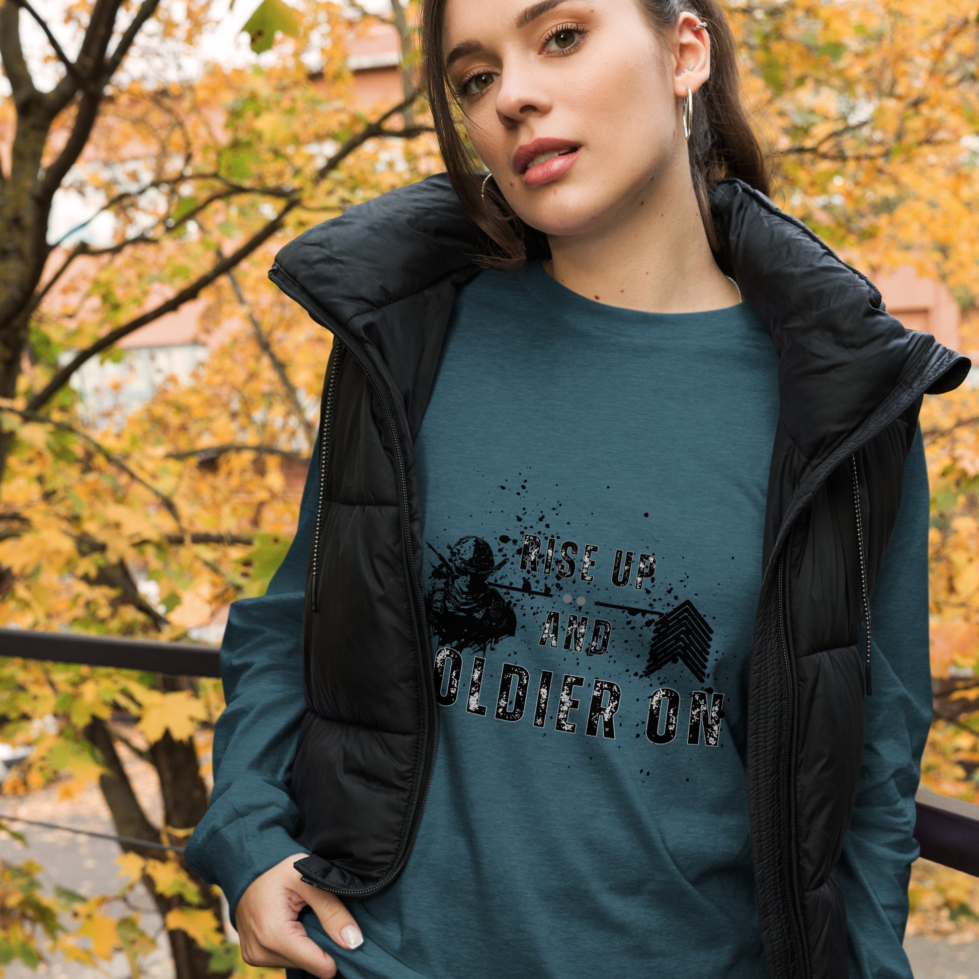 Fortitude Long Sleeve Shirt - Left Placement by R.A. Apparel, image 26, front view, Dark Grey Heather, size S, left placement.