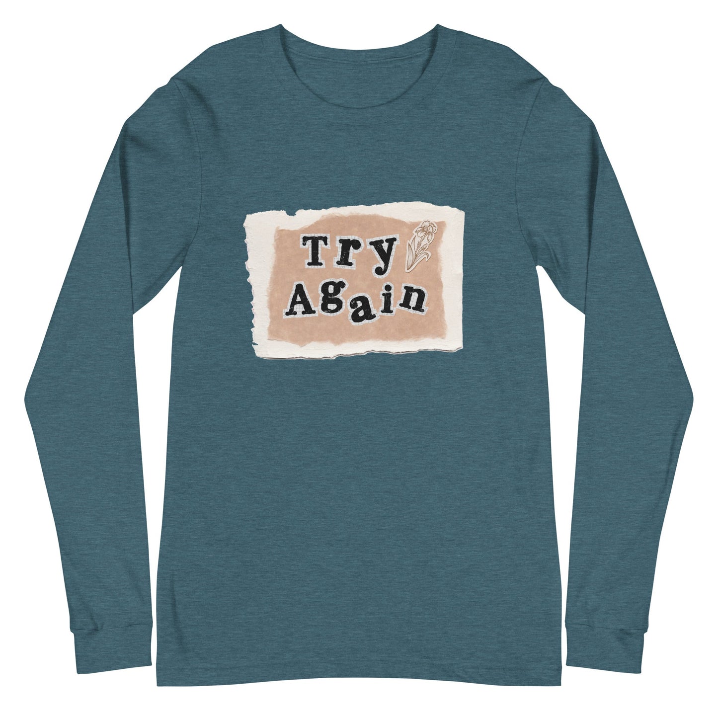 Retry Long Sleeve Shirt - Left Placement image 10 in Black, size L, showing front view for the Try Again design.