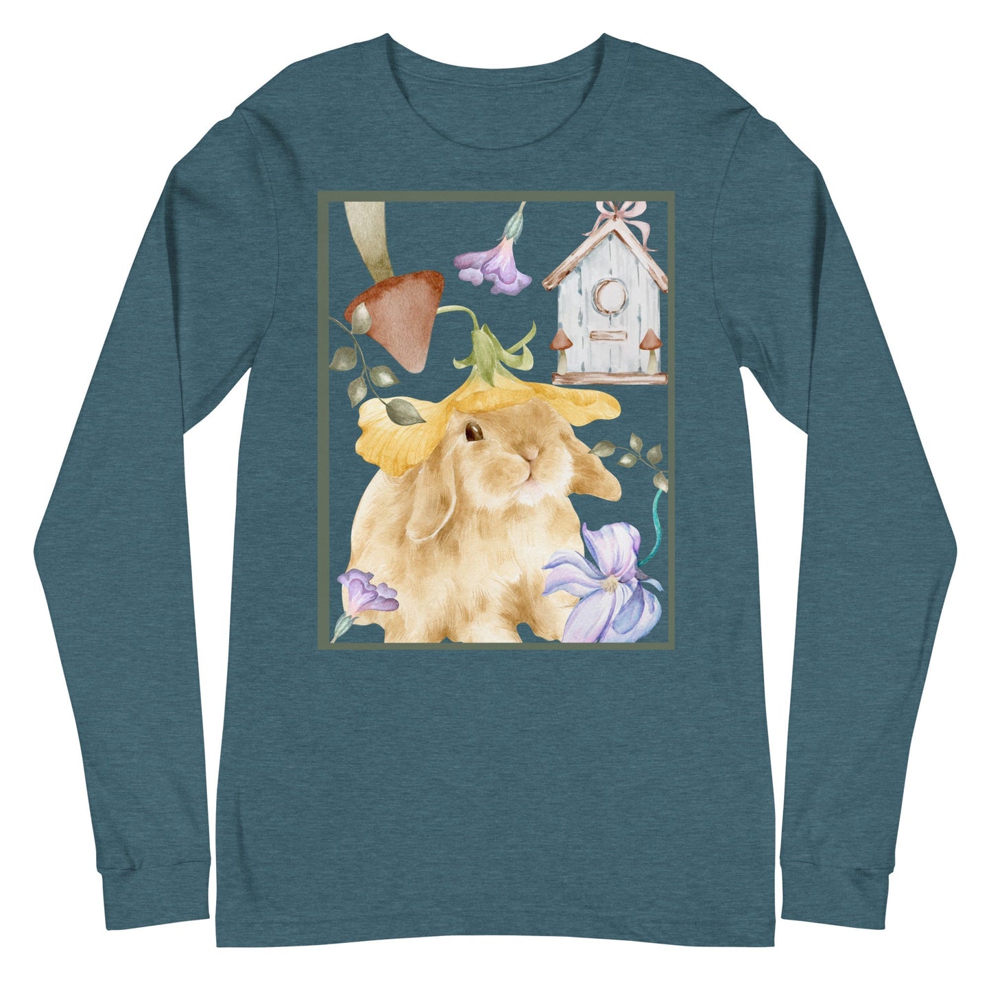 Image 10 of Black Meadow Club Long Sleeve Shirt - Left Placement, size XL, with Bunny Collage artwork visible in front view.