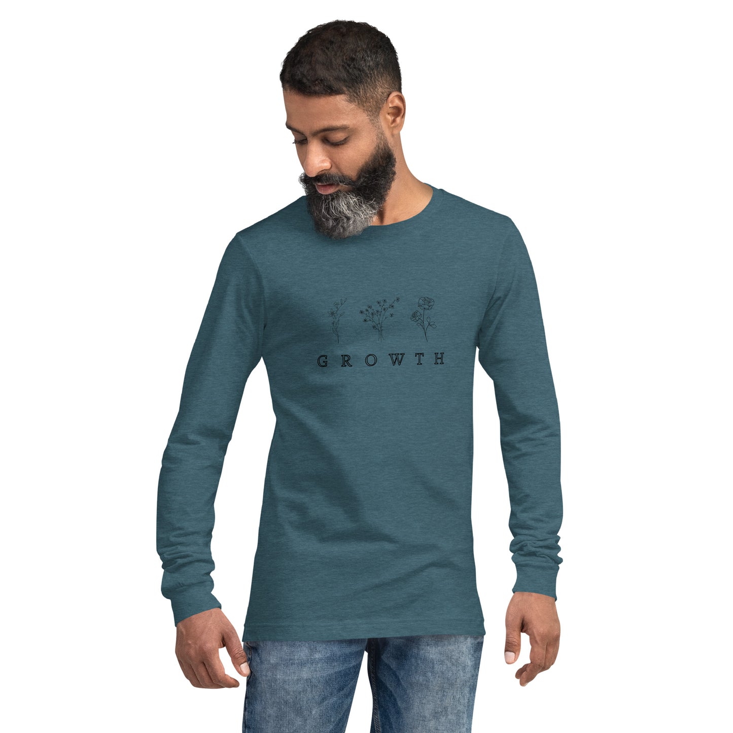 Growthline Long Sleeve Shirt - Left Placement image 41 in Heather Navy, size XS, showing front view for the Growth design.