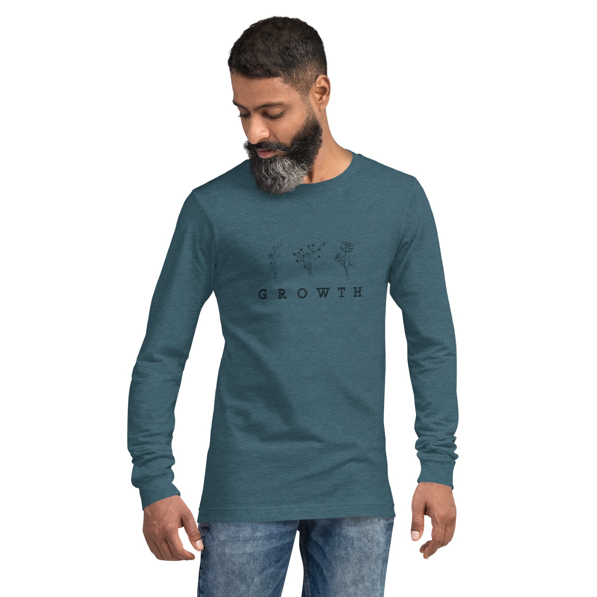 Growthline Long Sleeve Shirt - Left Placement image 41 in Heather Navy, size XS, showing front view for the Growth design.