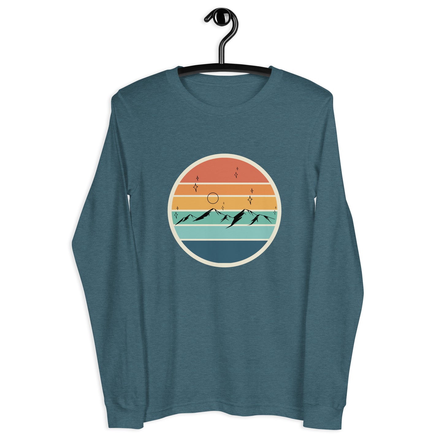 Image 19 of Maroon Summitline Long Sleeve Shirt - Left Placement, size XS, with Mountain Range artwork visible in front view.