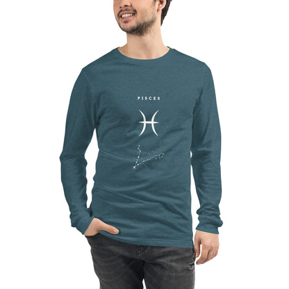Tideborn Long Sleeve Shirt - Left Placement image 20: Maroon version, size S with front view of the Pisces range.