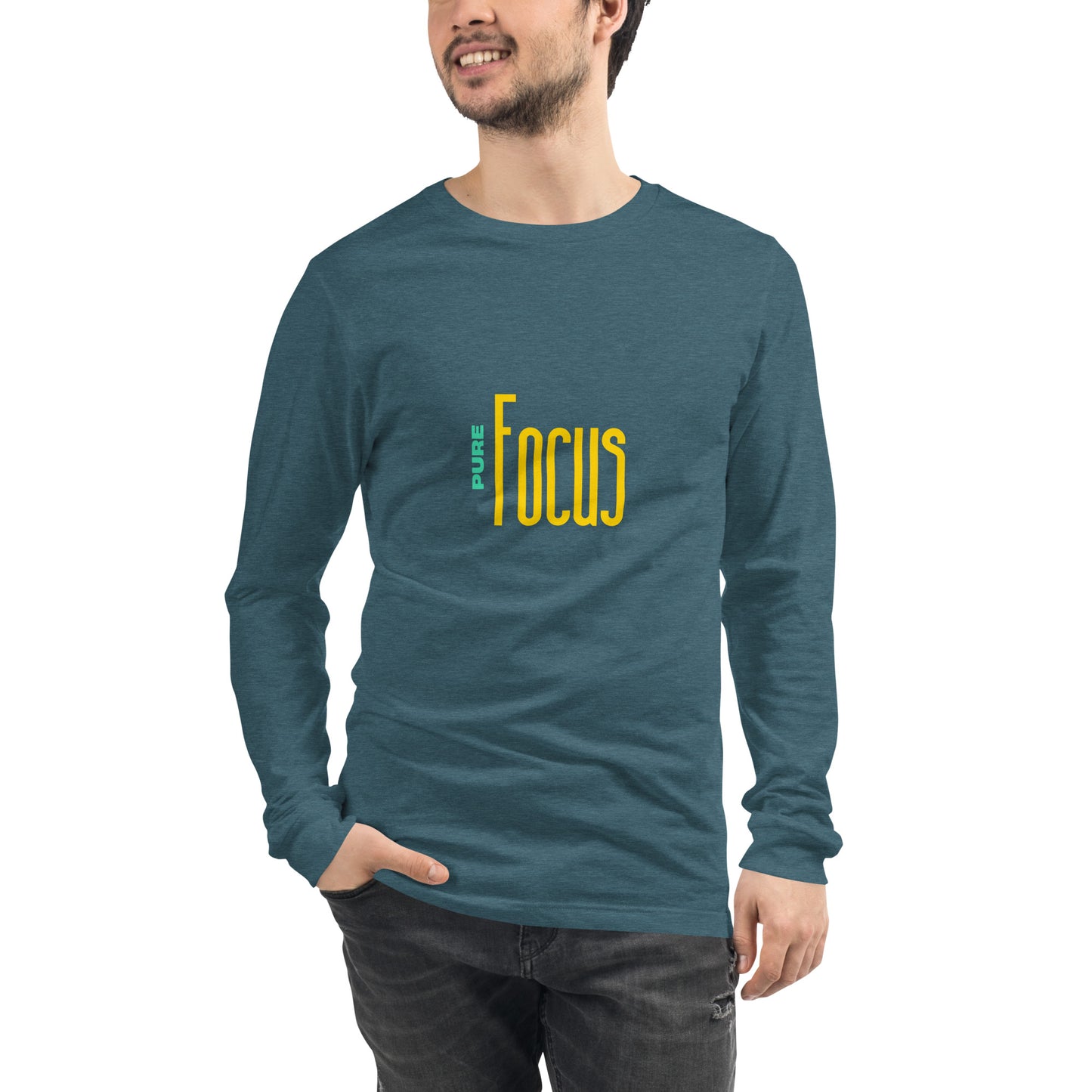 Focusline Long Sleeve Shirt - Left Placement image 19: Maroon version, size XS with front view of the Pure Focus range.