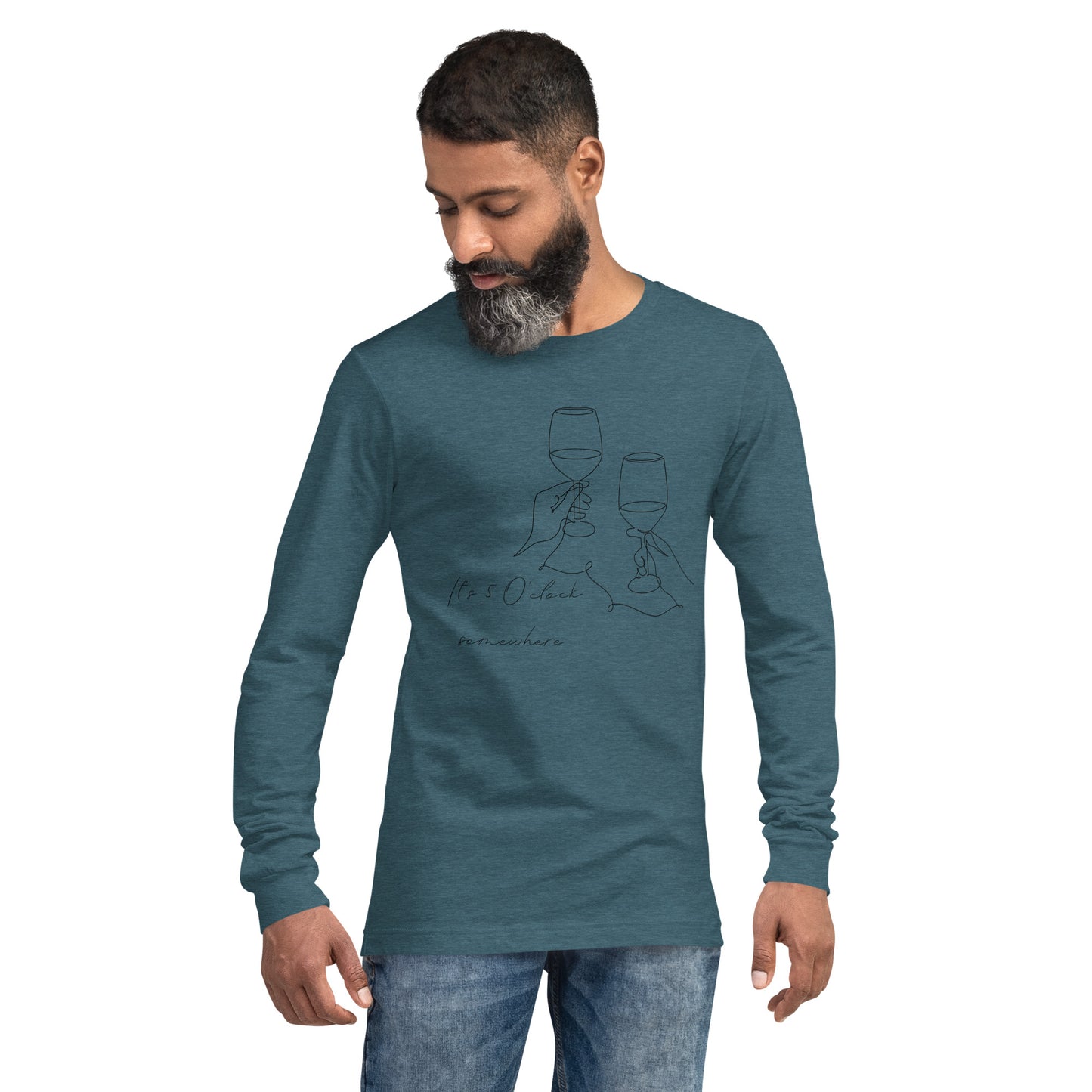 After Five Long Sleeve Shirt - Left Placement by R.A. Apparel, image 13, front view, Heather Navy, size XS, left placement.