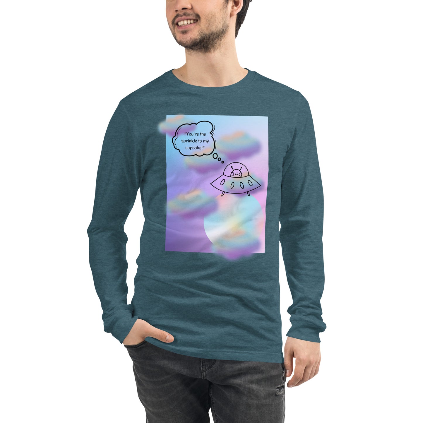 Sprinkle Theory Long Sleeve Shirt - Left Placement by R.A. Apparel, image 61, front view, Heather Mauve, size XS, left placement.