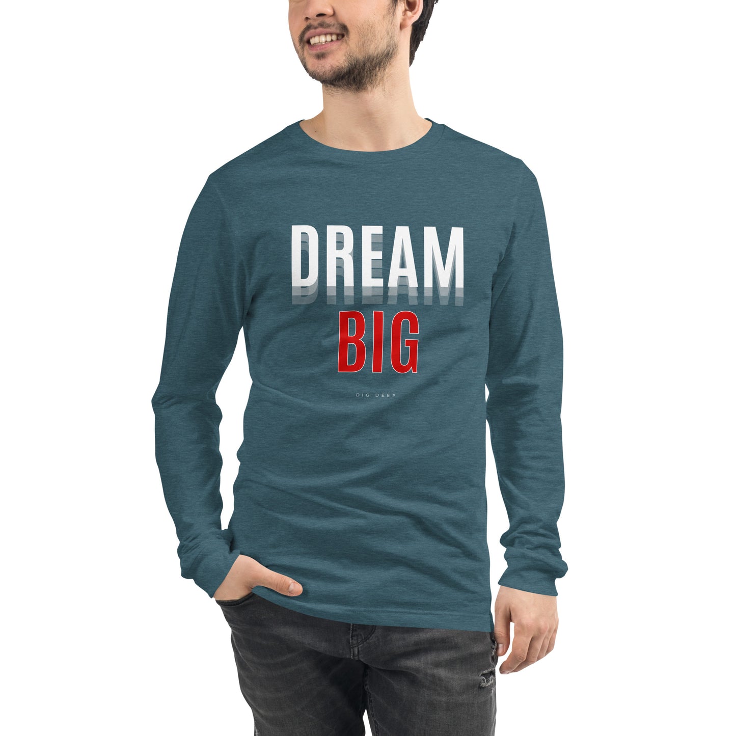 Skyline Dream Long Sleeve Shirt - Left Placement by R.A. Apparel, image 33, front view, Dark Grey Heather, size M, left placement.