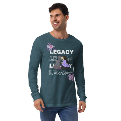 Image 19 of Maroon Heirloom Long Sleeve Shirt - Left Placement, size L, with Legacy artwork visible in front view.