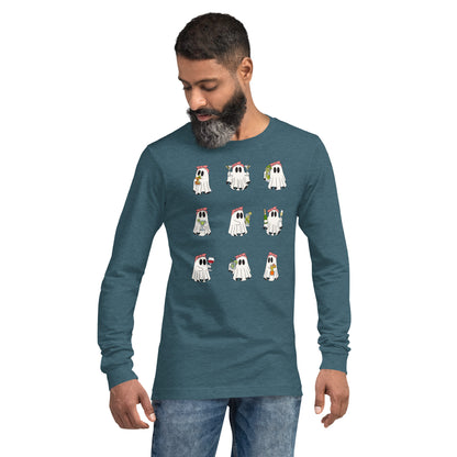 Little Haunts Long Sleeve Shirt - Left Placement by R.A. Apparel, image 41, front view, Heather Navy, size XS, left placement.