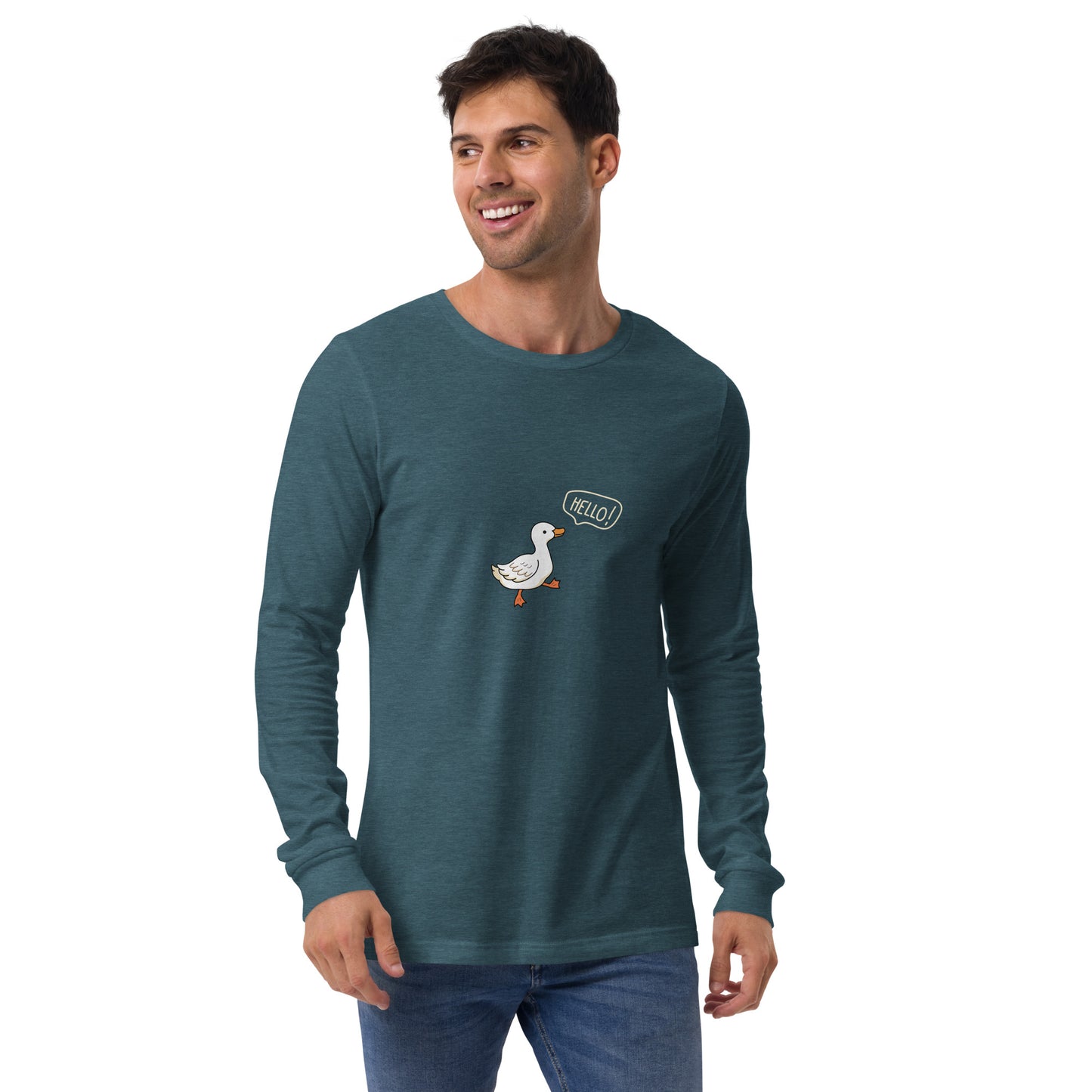 Image 19 of Maroon Quacksy Long Sleeve Shirt, size XL, with Hello Duck artwork visible in front view.
