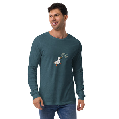 Image 19 of Maroon Quacksy Long Sleeve Shirt, size XL, with Hello Duck artwork visible in front view.