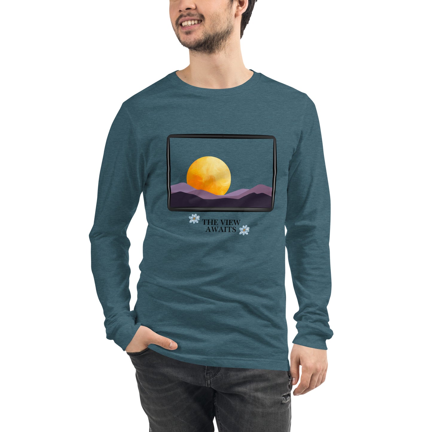 Image 55 of Military Green Avenor Long Sleeve Shirt, size 2XL, with The View Awaits artwork visible in front view.