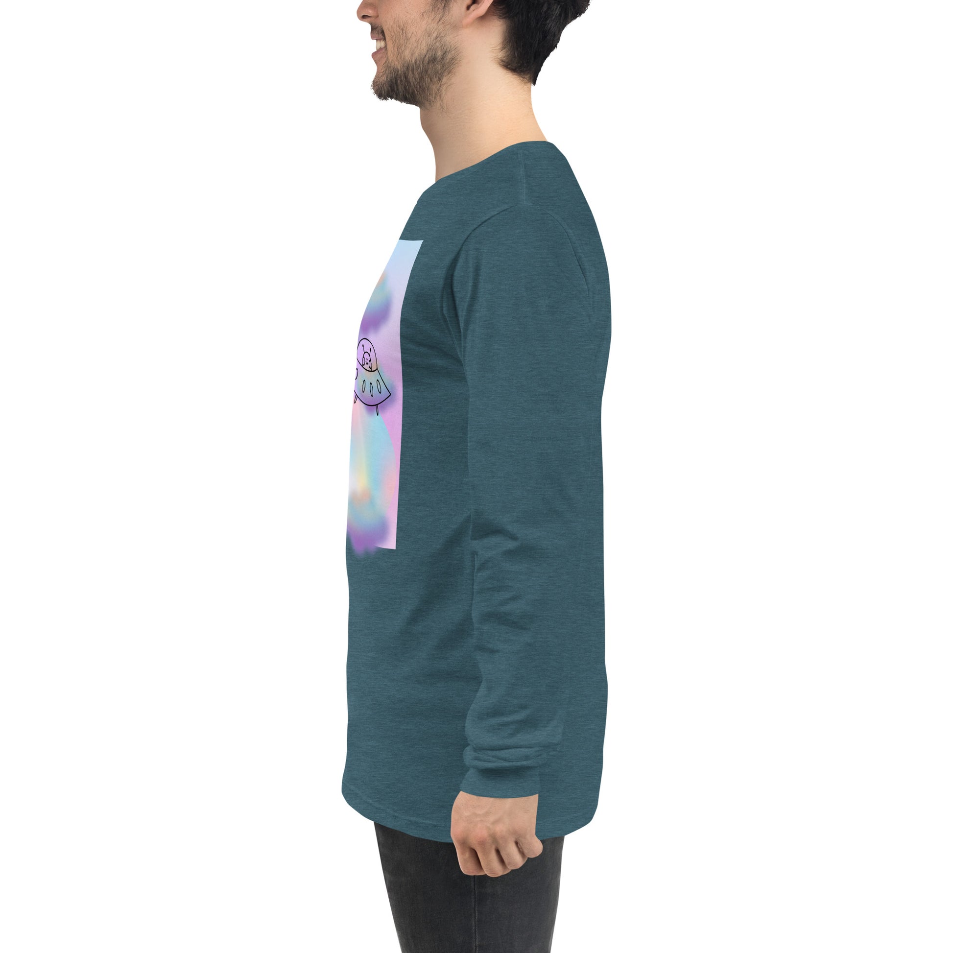 Sprinkle Theory Long Sleeve Shirt - Left Placement by R.A. Apparel, image 63, left-side angle, Heather Mauve, size M, left placement.