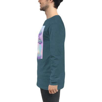 Sprinkle Theory Long Sleeve Shirt - Left Placement by R.A. Apparel, image 63, left-side angle, Heather Mauve, size M, left placement.