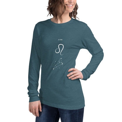 Image 39 of Dark Grey Heather Solmane Long Sleeve Shirt - Left Placement, size M, with Leo artwork visible in front view, left-side angle.