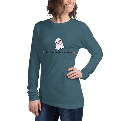 Boo Luxe Long Sleeve Shirt - Left Placement image 31: Heather Navy version, size XS with front view, left-side angle of the Fa Boo Lous range.