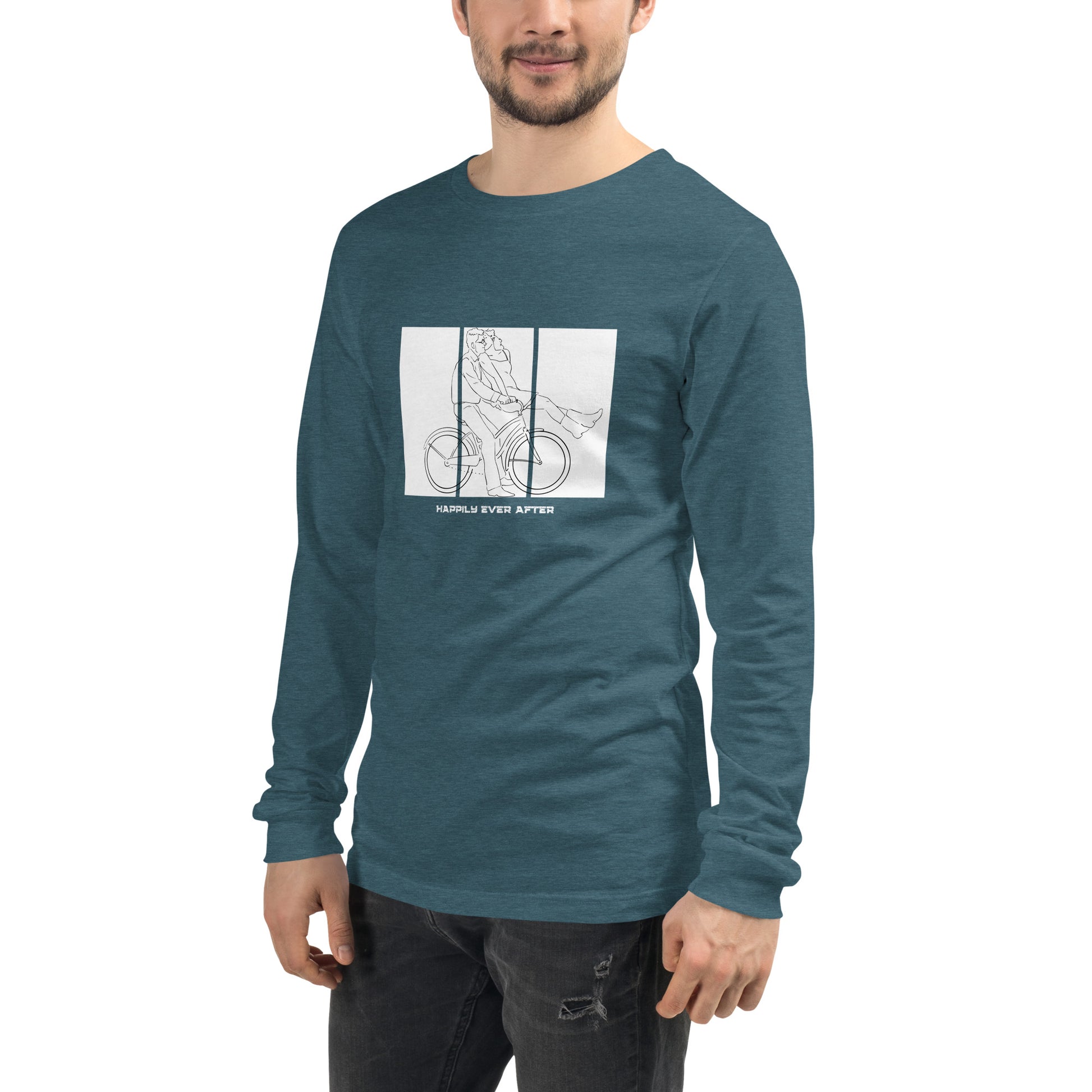 Image 65 of Heather Mauve Ever After Long Sleeve Shirt - Left Placement, size XL, with Happily Ever After artwork visible in front view, left-side angle.